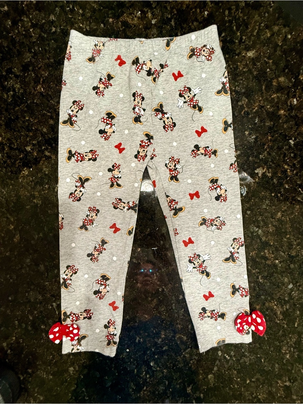 Disney Girls Grey Minnie Mouse Leggings with Red Bow Trim